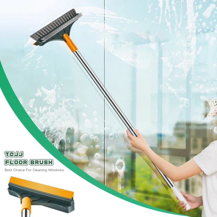 2 in 1 Bathroom Tiles Window Floor Cleaning Brush with 120° Rotatable Head, Multipurpose Bathroom Floor Cleaning Brush,Floor Brush Scrubber with Long Handle